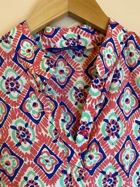 Three Islands cotton vibrant pink print tunic/coverup Medium